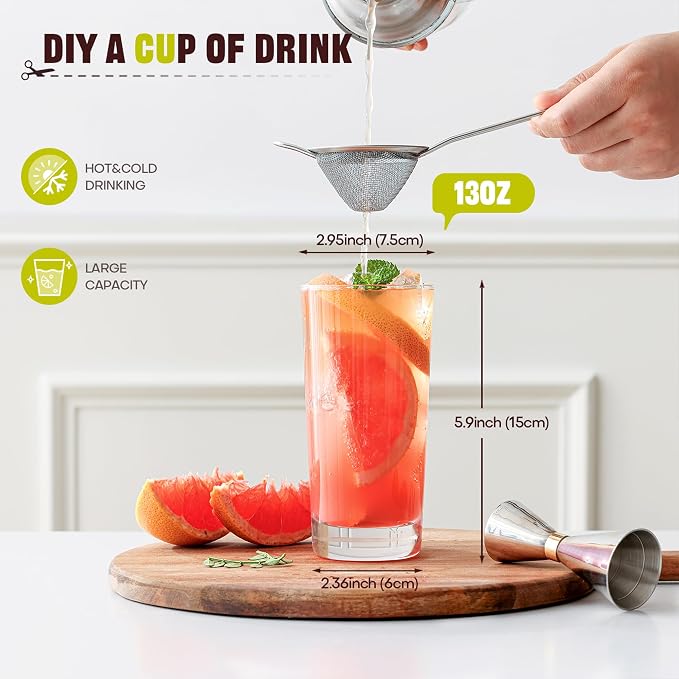 Highball Glasses Set of 6, 13oz Tall Drinking Glasses, Water Glass - Image 4