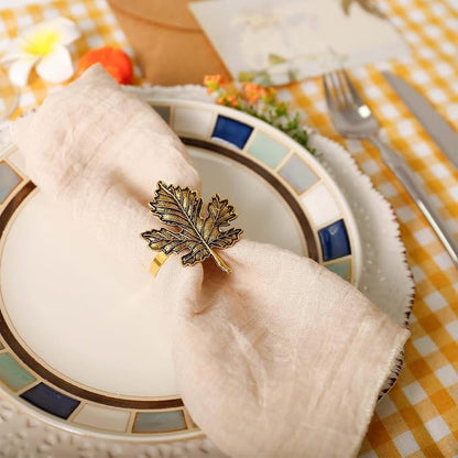 wonlex Thanksgiving Napkin Rings Set of 6, Brass Maple Leaf Napkin Rings Holder - Image 3