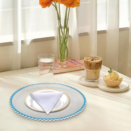 50 Pcs Charger Plates Set, Round Charger Plates, Reusable Serving Plates Embossed Rim Plastic Chargers Plate Decorative Round Plate Chargers for Dinner Plate Table Wedding Shower Decoration