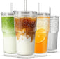 INSETLAN 20oz Ribbed & Floral Glass Tumblers by INSETLAN