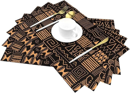 African Ethnic Pattern Placemats Set of 4 Abstract Tribal Art Wipeable Table Mats Reusable Washable PVC Rectangle Place Mats for Kitchen Dining Home Decor 12x18 Inches