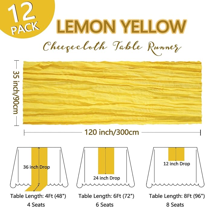 12 Pack Lemon Yellow Cheesecloth Table Runner 10Ft Gauze Cheese Cloth Table - Image 2