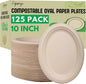 125 Pack Oval Paper Plates,10 Inch Disposable Paper Plates,Super Strong Oval Paper Dinner Plates,Compostable Biodegradable Sugarcane Plates for BBQ,Party,Picnic(Brown)