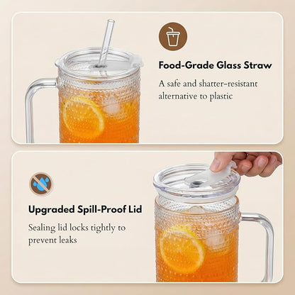 20 oz Glass Tumbler with Lid and Straw, Glass Iced Coffee Cups, Spill-proof - Image 7