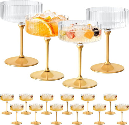 ZOMUIA Ribbed Coupe Glasses 16 Pcs, 10 oz Plastic Champagne Coupe Detachable by ZOMUIA
