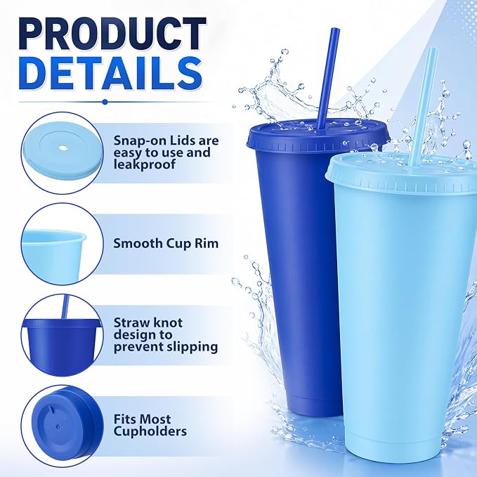 Skylety 24 Pcs Blue and Orange Plastic Cups - Image 3