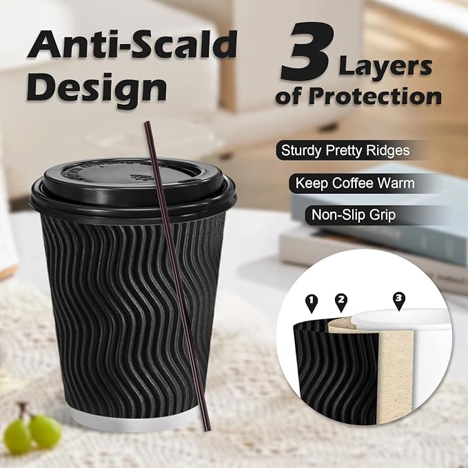 Lamosi 50 Pack 10 oz Disposable Coffee Cups - Image 3