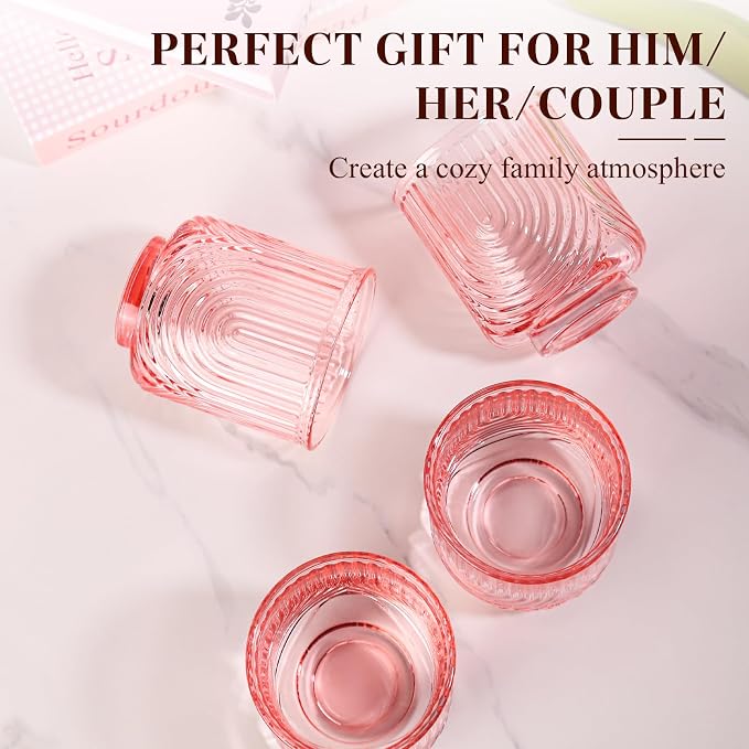 Pink Vintage Drinking Glasses Set of 6-15oz Hand-Blown Highball Ribbed Glassware - Image 6