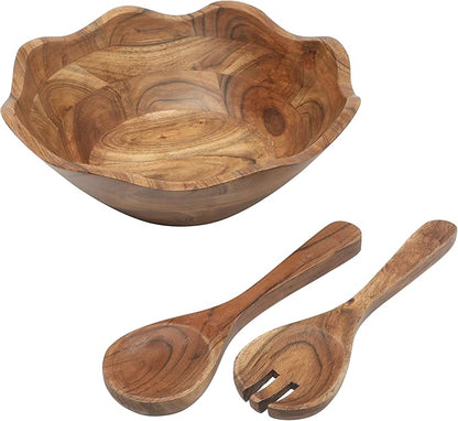 Gibson Home Sandhurst 3-Piece Acacia Wood Salad Bowl Set – 12-Inch Scalloped by GibsonHomewares