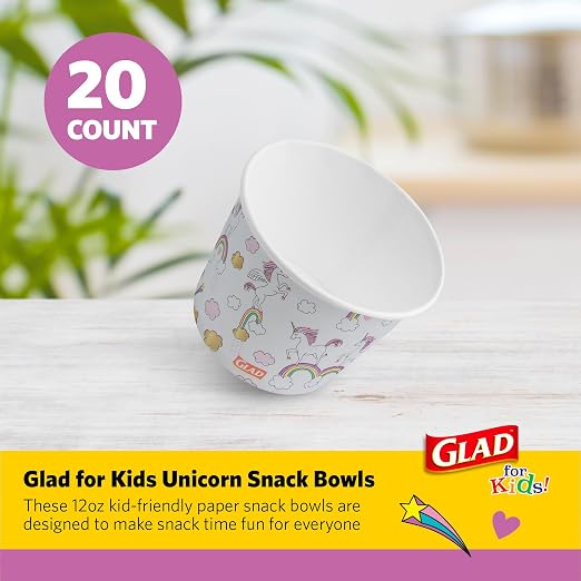 Glad for Kids Unicorns Disposable Paper Snack Bowls, 12 Oz, cut-resistant bowls - Image 2