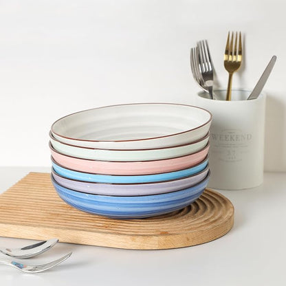 KitchenTour Large Pasta Bowls 34 oz, Ceramic Salad Serving Bowls Set of 6 - Image 8
