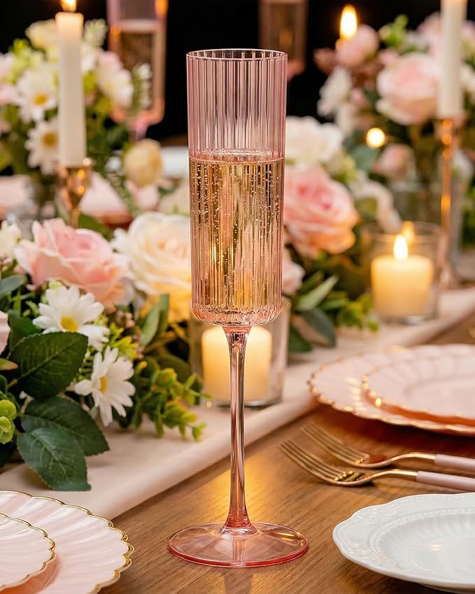 Ciaell 24 Pack Pink Plastic Champagne Flutes - Image 3