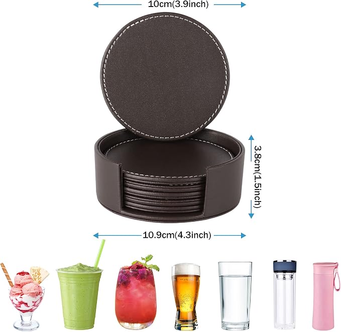 Set of 6 Round Leather Bar Coasters - Image 5