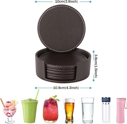 Set of 6 Round Leather Bar Coasters - Image 5