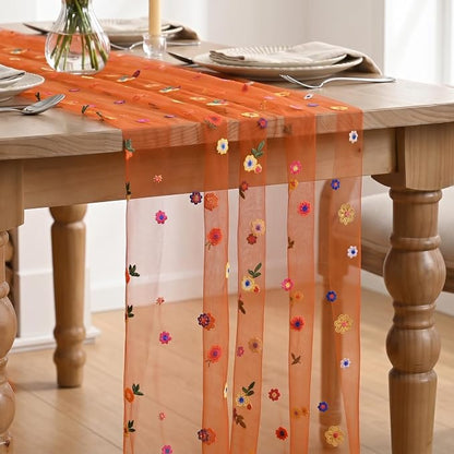 Artoid Mode Caramel Daisy Gauze Table Runner 120 Inch 10FT | Seasonal Sheer by ArtoidMode