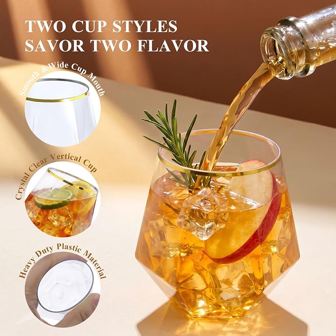 BESTSTAR 96 Pack Gold Rim Plastic Wine Glasses Set, BPA-Free Shatterproof | 48 - Image 6