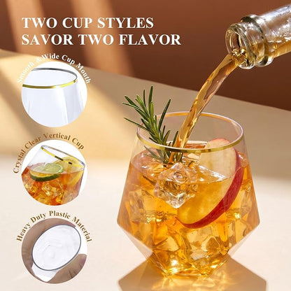 BESTSTAR 96 Pack Gold Rim Plastic Wine Glasses Set, BPA-Free Shatterproof | 48 - Image 6