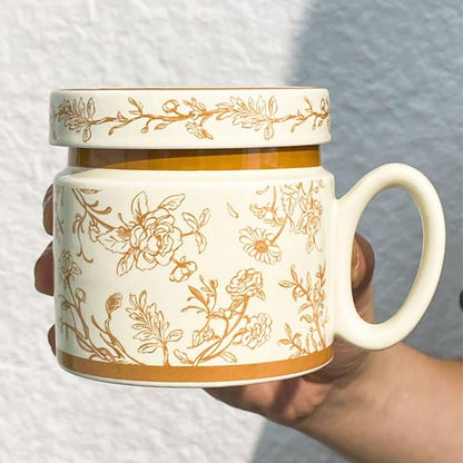 12.9oz Ceramic Coffee Mug with Lid, Flower Patterned Porcelain Mug, Ceramic Tea - Image 6