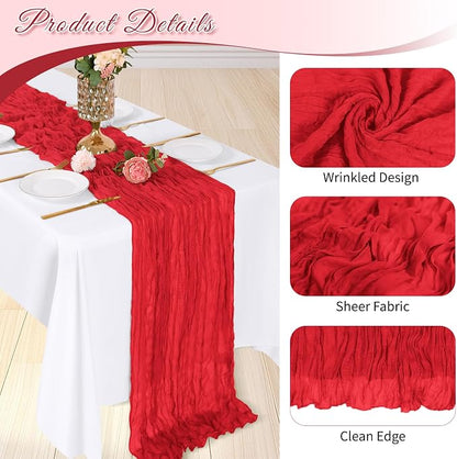3 Pack Red Cheesecloth Table Runner, 17 x 108 inch, Semi Sheer Boho Cheese - Image 4
