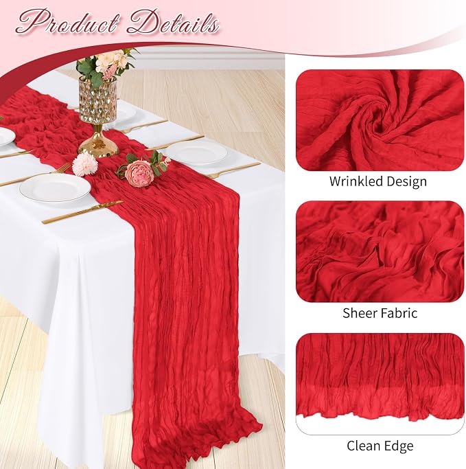 6 Pack Red Cheesecloth Table Runner, 17 x 108 inch, Semi Sheer Boho Cheese - Image 4