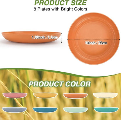 10 Inch Wheat Straw Dinner Plates Set of 8, Unbreakable Plastic Reusable Plates - Image 5