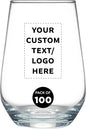 DISCOUNT PROMOS 100 Vaso Silicia Stemless Wine Glasses Set, 16 oz. - Personalized Text, Logo - Clear, Orb-Like, Thick base - Clear