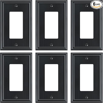 6-Pack Decorator Outlet Cover Plate, Black Decorative Switch Plates and Outlet Covers, Durable Zinc Alloy Wall Plates for Electrical Outlets, Receptacle, GFCI Outlet, Dimmer Switch