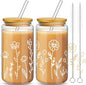Mumufy 2 Pack Glass Cups Gift Aesthetic Cute Glass Cup Tumbler Flower Iced by Mumufy