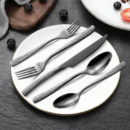 Black Hammered Silverware Set, Heavy Duty Flatware Set, 18/0 Stainless Steel - Image 3