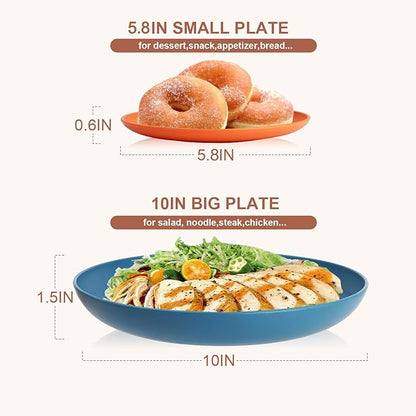 Wheat Straw Dinnerware Sets for 8, Unbreakable Plates and Bowls Sets for 8, 32-Piece Dishes Set, Microwave Safe Plastic Plates Reusable, Cups and Bowls Sets for Kitchen, Outdoor - Multi