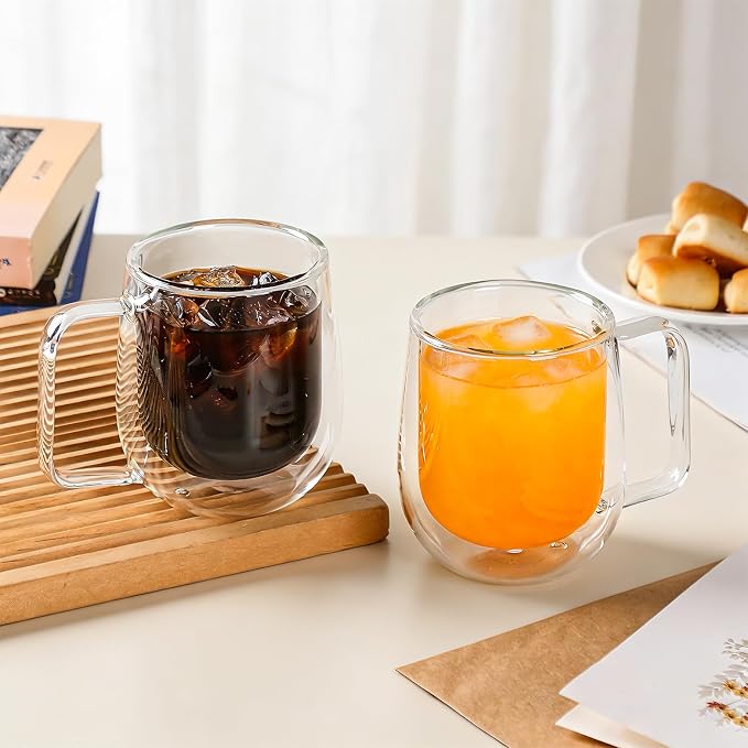 Aurzen 2 Pack Double Walled Glass Coffee Mugs - Image 7