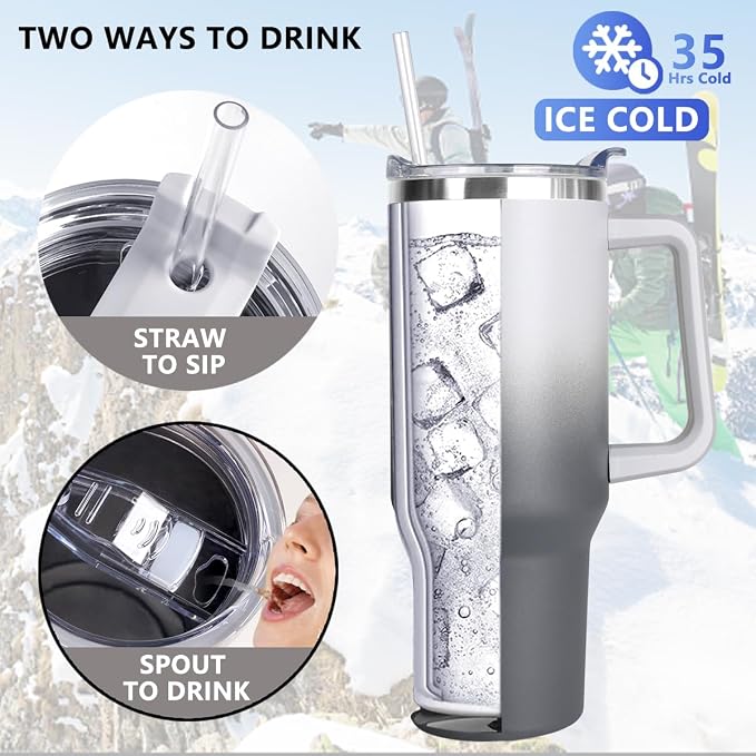 SYACOT 40 oz Tumbler with Handle and Straw Stainless Steel Insulated Tumbler - Image 3