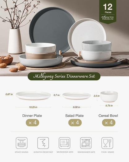 Famiware Milkyway 12-Piece Stoneware Dinnerware Set, Dishes Set - Image 2
