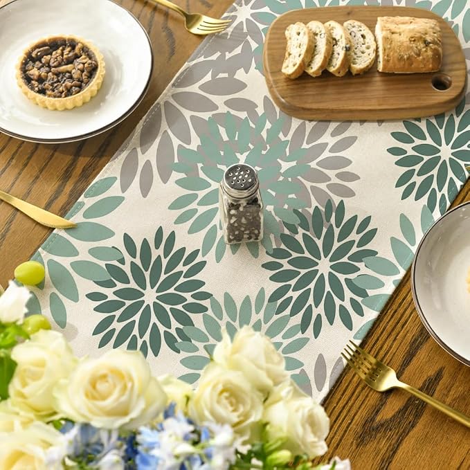 Artoid Mode Light Green Dahlia Floral Pinnata Spring Table Runner, Seasonal - Image 4