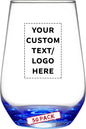DISCOUNT PROMOS 50 Vaso Silicia Stemless Wine Glasses Set, 16 oz. - Personalized Text, Logo - Clear, Orb-Like, Thick base - Blue