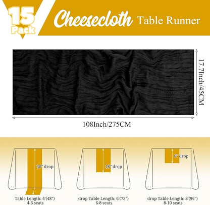 15 Pack Black Table Runner 17 x 108inch Cheesecloth Table Runner Boho Gauze - Image 2