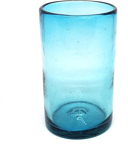Solid Aqua Blue 14 oz Drinking Glasses, Recycled Glass, Toxin-Free - Image 2