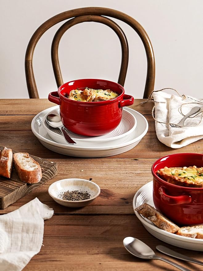 LE TAUCI Soup Bowls with Handles - 28 oz Lead-Free Ceramic French Onion Crocks - Image 5