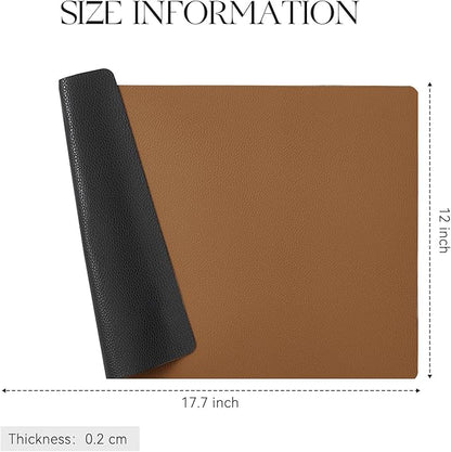 MOSAYT Vinyl Placemats Set of 6, Heat Resistant Place Mats 100% Waterproof Washable & Wipeable Faux Leather Reversible Table Mats for Kitchen Dining Party Indoor Outdoor, 12" x 17", Black/Brown