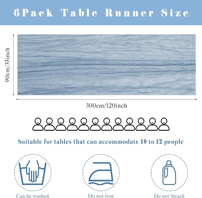 6 Pcs 10FT Dusty Blue Cheesecloth Table Runner 35 x 120 Inches Long Runner - Image 3