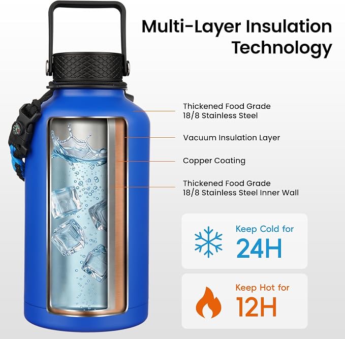 Konokyo 64 oz Insulated Stainless Steel Water Bottle Jug - Image 3