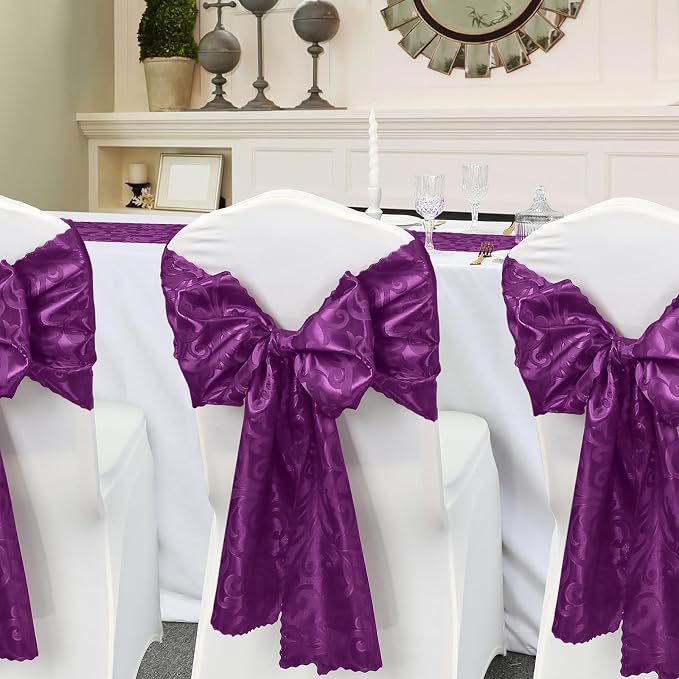 Purple Satin Table Runner 12 x 108 Inch, 6 Pack | Bright Smooth Damask - Image 5