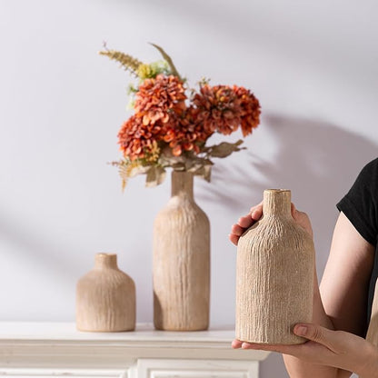 Ceramic Vase Home Table Decor - Gold Flower Vase Set of 3 Living Room Kitchen Decorations Farmhouse Modern Rustic Vases Decorative Centerpiece for Shelf Bedroom Office Bathroom Dining Coffee Desk