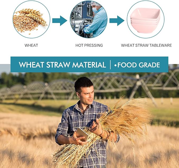 Teivio 16-piece Plastic Wheat Straw Square Dinnerware Set - Image 7