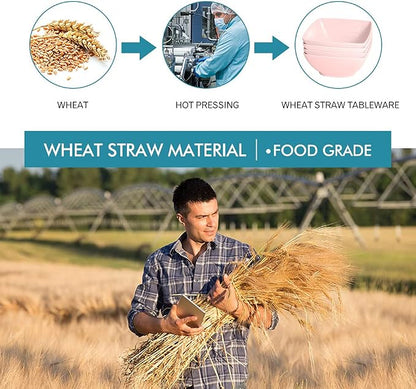 Teivio 16-piece Plastic Wheat Straw Square Dinnerware Set - Image 7
