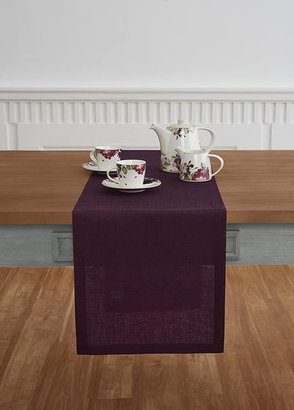 Solino Home Linen Chambray Burgundy Table Runner 144 Inches Long - Athena, 100% Pure Linen 14 x 144 Inch Table Runner for Valentines