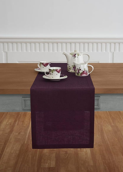 Solino Home 100% Pure Linen Table Runner Burgundy, Athena 14 x 132 in Long | - Image 2