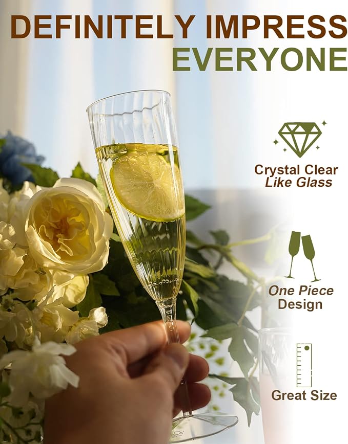 96 Pack Plastic Champagne Flutes, 6 Oz Clear Disposable Wine Glasses | Elegant - Image 2