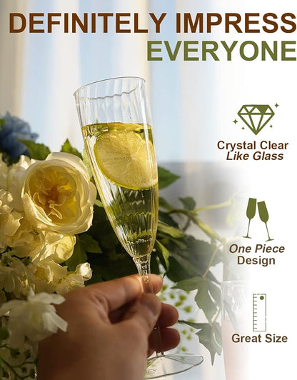 96 Pack Plastic Champagne Flutes, 6 Oz Clear Disposable Wine Glasses | Elegant - Image 2