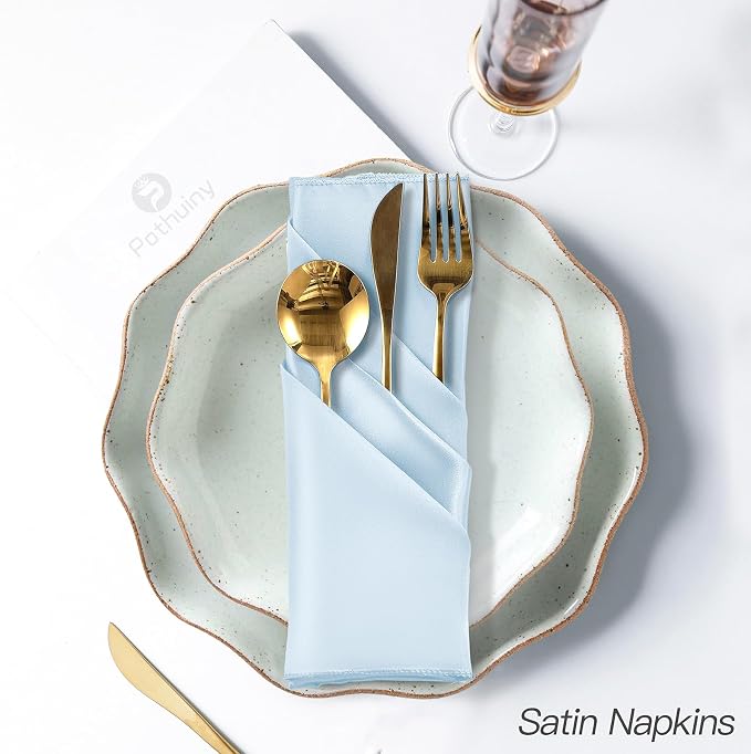 P Pothuiny 24 Pcs Light Blue Satin Napkins 17 x 17 in, Satin Cloth Napkins | - Image 5